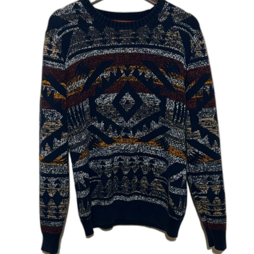 Men’s American Rag Aztec chunky knit sweater Southwestern 100% Cotton Grandpa